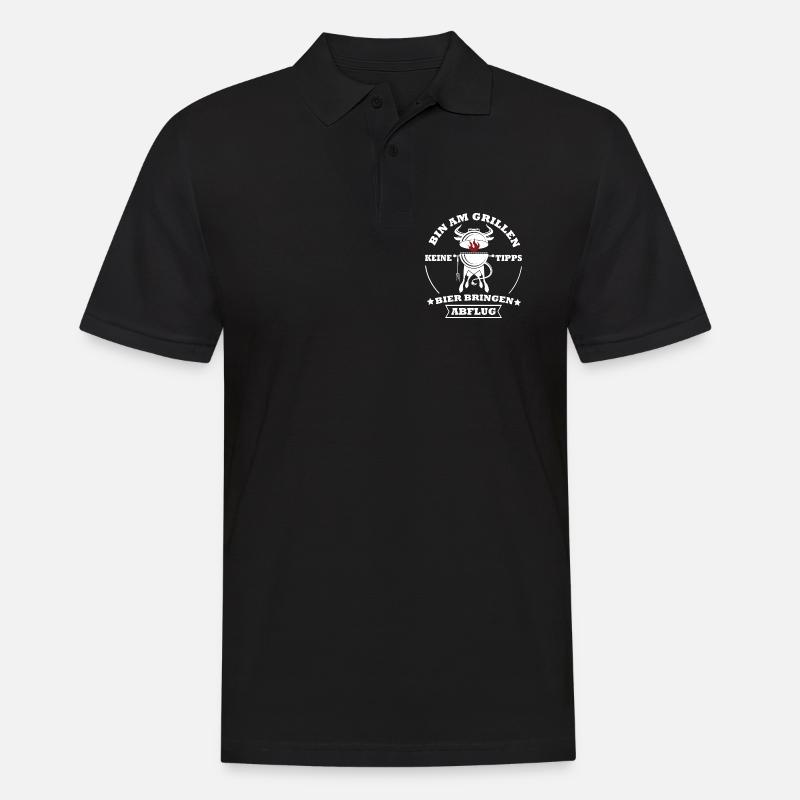 Grillkoch Spruch Logo Mit Kuh BBQ - Männer Poloshirt - Schwarz