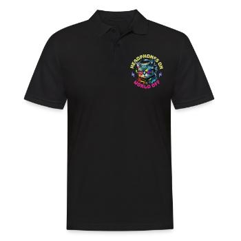 Katze Kopfhörer Musik Headphones On World Off - Männer Poloshirt - Schwarz - Vorne - Kai (181cm)