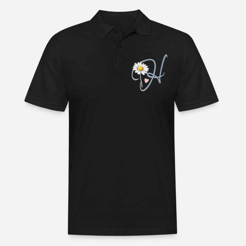 Buchstabe H Gänseblümchen Herz - Männer Poloshirt - Schwarz