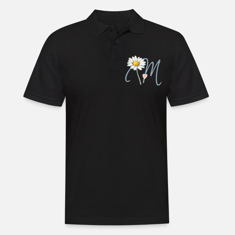 Buchstabe M Gänseblümchen Herz - Männer Poloshirt - Schwarz