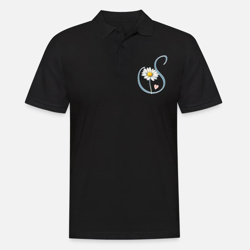Buchstabe S Gänseblümchen Herz - Männer Poloshirt - Schwarz