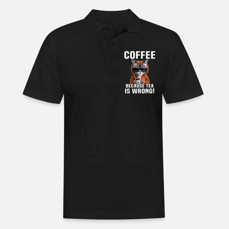 Coffee Drinking Cat Tea - Men's Polo Shirt - black
