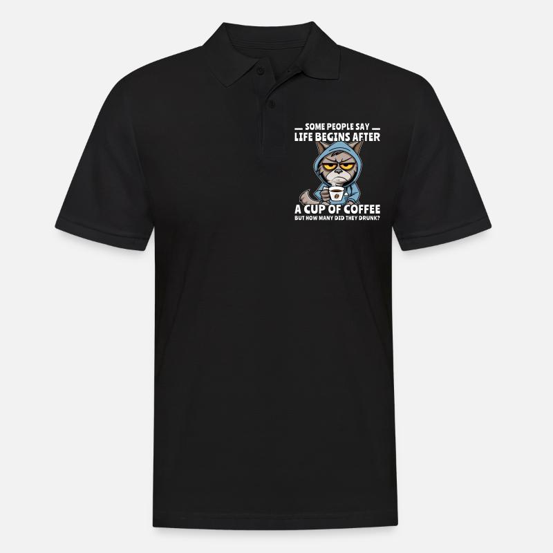 Coffee Cat Coffee Drinker - Men's Polo Shirt - black