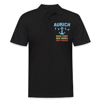 Aurich Sprüche Auricher Spruch - Männer Poloshirt - Schwarz - Vorne - Kai (181cm)
