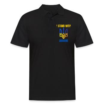 Je me tiens avec le drapeau ukrainien vintage de l’Ukraine - Polo Homme - noir - Devant - Kai (181cm)