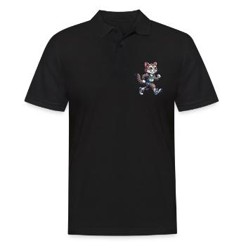 Cute Marathon Runner Cat - Männer Poloshirt - Schwarz - Vorne - Kai (181cm)