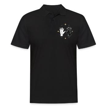 Univers Spirituel Tatouage Mains Lune Étoiles - Polo Homme - noir - Devant - Kai (181cm)