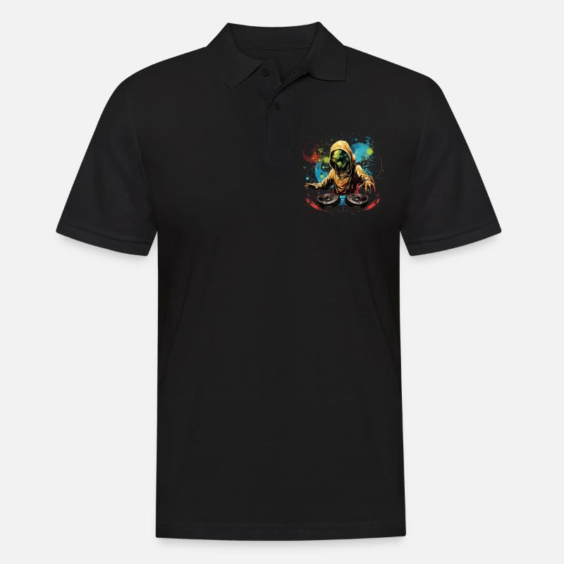 DJ Alien, Space Alien, DJ, Alien, Cartoon, Space, - Männer Poloshirt - Schwarz