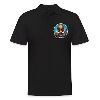 Alien trinkt ein Bier und freut sich dabei. - Männer Poloshirt - Schwarz - Vorne - Kai (181cm)