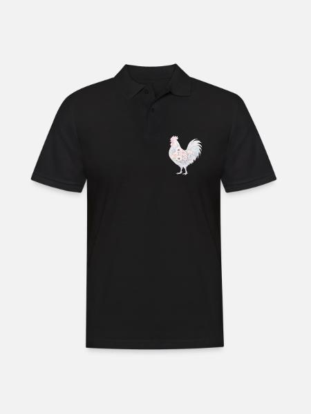 Hahn Blumen Aquarell - Männer Poloshirt - Schwarz