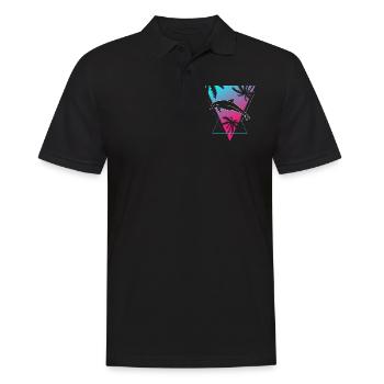 Retro Delphin Sunset Palmen Silhouette - Männer Poloshirt - Schwarz - Vorne - Kai (181cm)