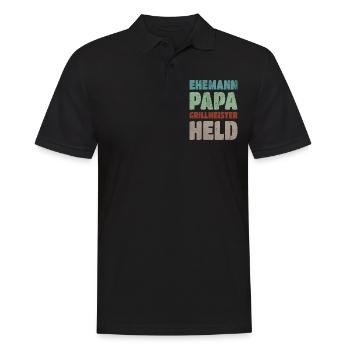 Ehemann Papa Grillmeister Held Retro Vatertag - Männer Poloshirt - Schwarz - Vorne - Kai (181cm)