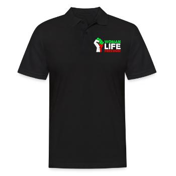 Woman, Life, Freedom | Free Iran! | Mit Flagge - Männer Poloshirt - Schwarz - Vorne - Kai (181cm)