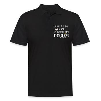 Poules poule poulailler ferme. Cadeau humour - Polo Homme - noir - Devant - Kai (181cm)