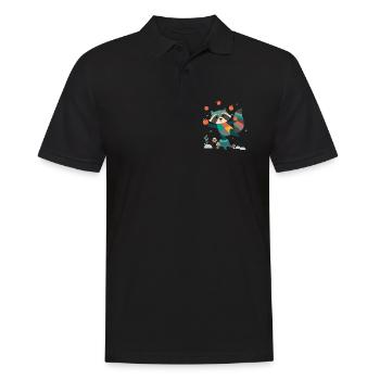 Verspielter Waschbär jongliert fröhlich mit Äpfeln - Männer Poloshirt - Schwarz - Vorne - Kai (181cm)