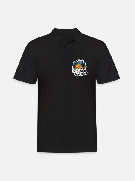 Camping Spruch Eat Sleep Camp Repeat Camper Outdoo - Männer Poloshirt - Schwarz