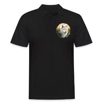 Wolf Wolfskopf Natur Wildnis Wald Bäume Kunst - Männer Poloshirt - Schwarz - Vorne - Kai (181cm)