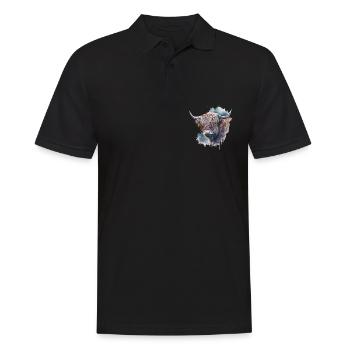 Hochlandrind Wasserfarben Portrait - Männer Poloshirt - Schwarz - Vorne - Kai (181cm)