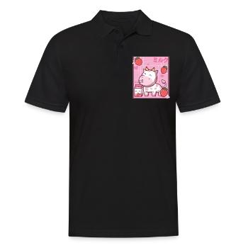 Kawaii Rose Fraise Vache Lait Shake Otaku Anime - Polo Homme - noir - Devant - Kai (181cm)
