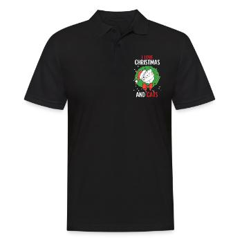 J’aime Noël et Chats Chat Noël - Polo Homme - noir - Devant - Kai (181cm)