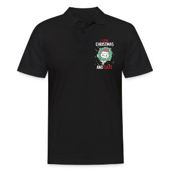 J’aime Noël et Chats Chat Noël - Polo Homme - noir - Devant - Kai (181cm)