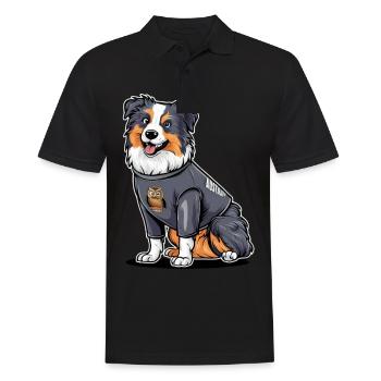 Niedlicher Australischer Schäferhund mit Eule - Männer Poloshirt - Schwarz - Vorne - Kai (181cm)