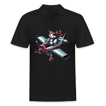 Katze Pilot Propeller Flugzeug Fliegen - Männer Poloshirt - Schwarz - Vorne - Kai (181cm)