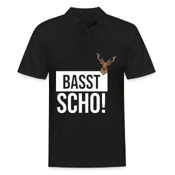 Basst Scho | Trachten Hirsch - Männer Poloshirt - Schwarz - Vorne - Kai (181cm)