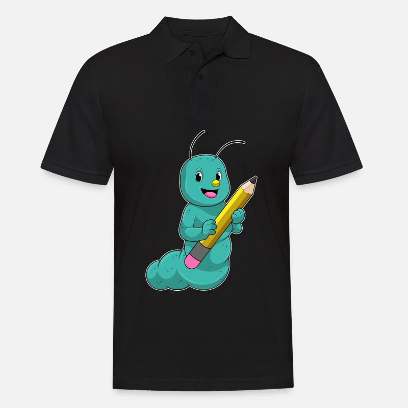 Raupe mit Bleistift - Männer Poloshirt - Schwarz