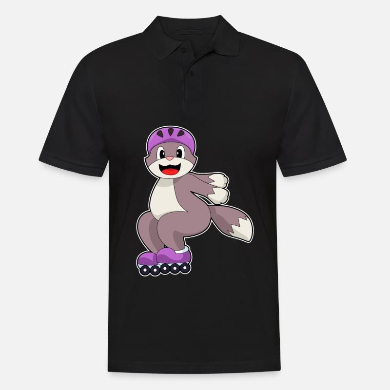 Katze mit Rollschuhe - Männer Poloshirt - Schwarz