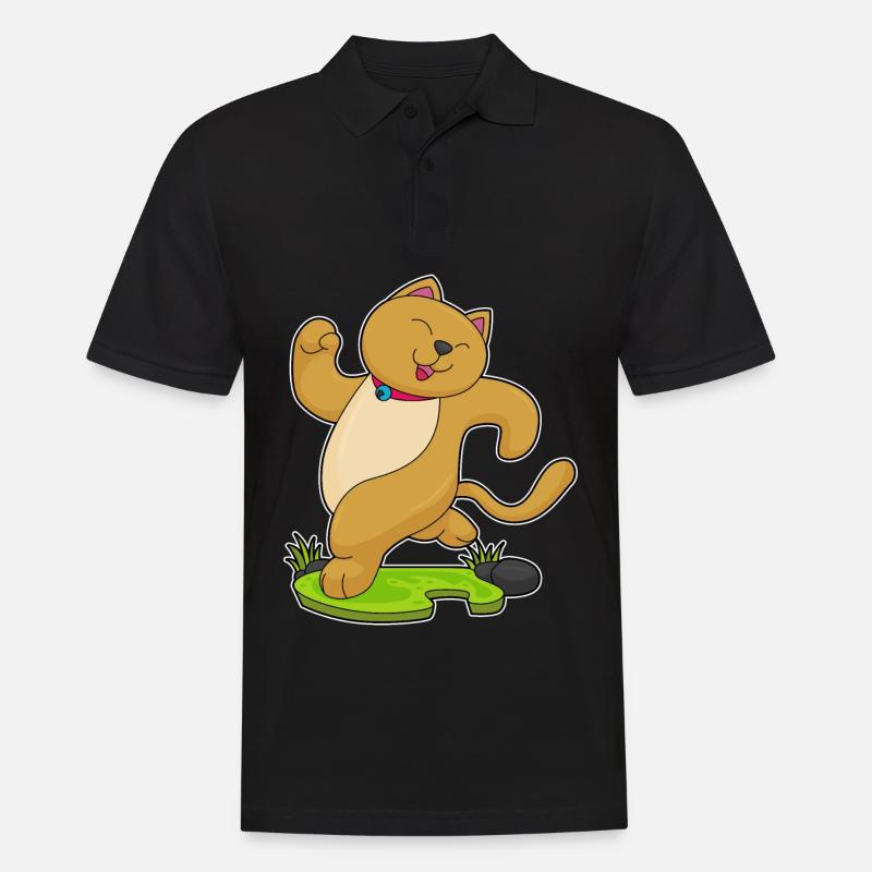 Chat avec collier en faisant du jogging - Polo Homme - noir