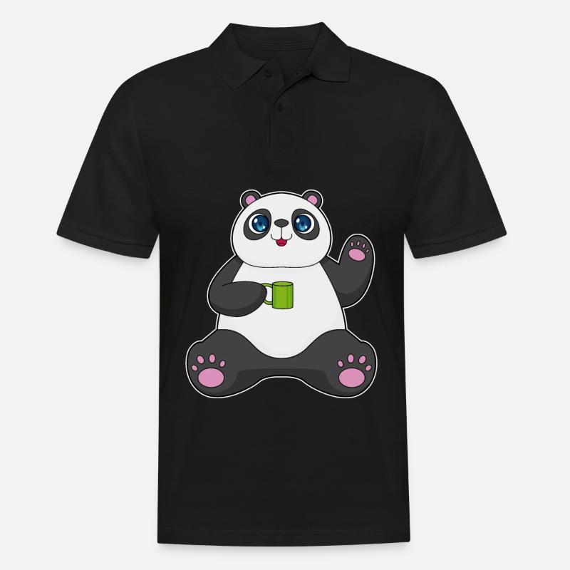 Panda mit Kaffeebecher - Männer Poloshirt - Schwarz
