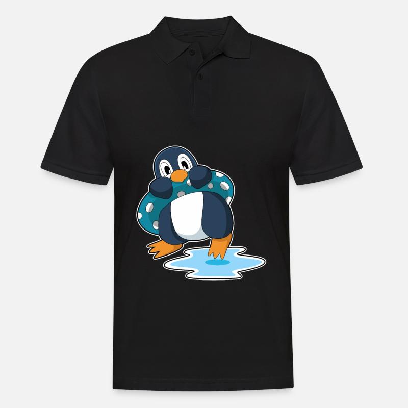 Pinguin mit Schwimmring - Männer Poloshirt - Schwarz