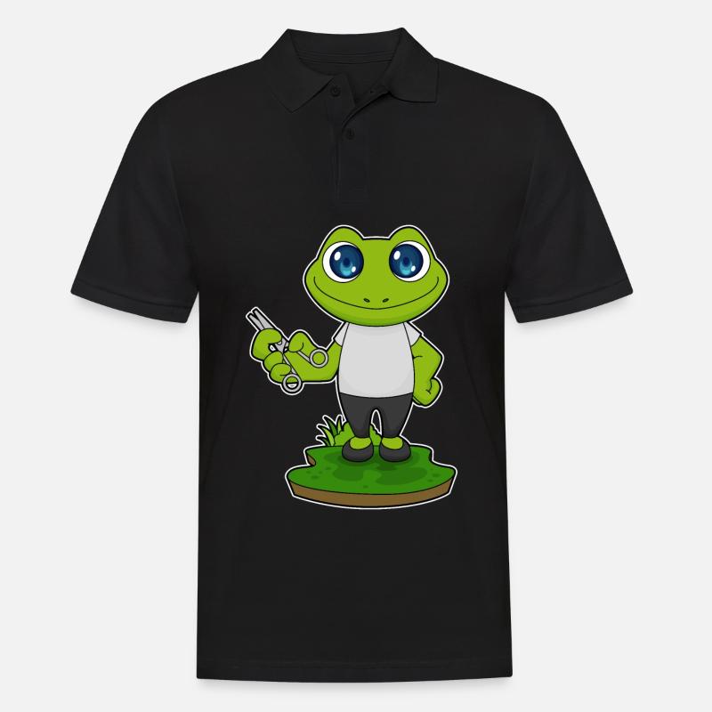 Frosch Barbier Schere - Männer Poloshirt - Schwarz