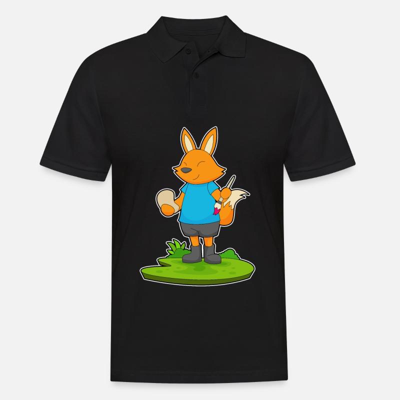 Fuchs Malen Pinsel - Männer Poloshirt - Schwarz