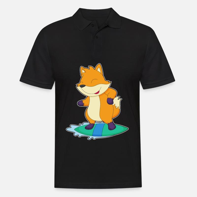 Fuchs Surfer Surfbrett - Männer Poloshirt - Schwarz