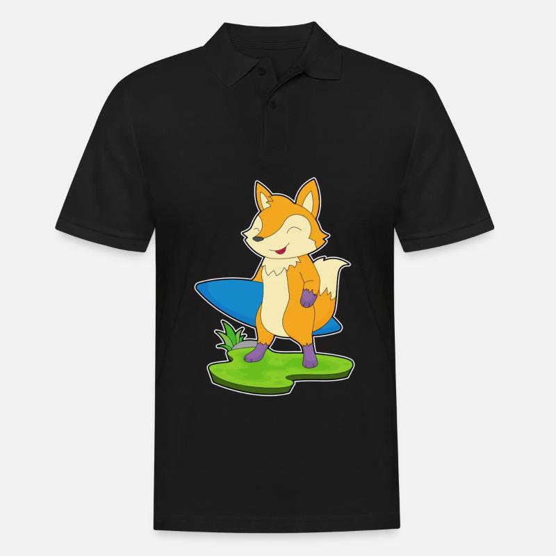 Fuchs Surfer Surfbrett - Männer Poloshirt - Schwarz