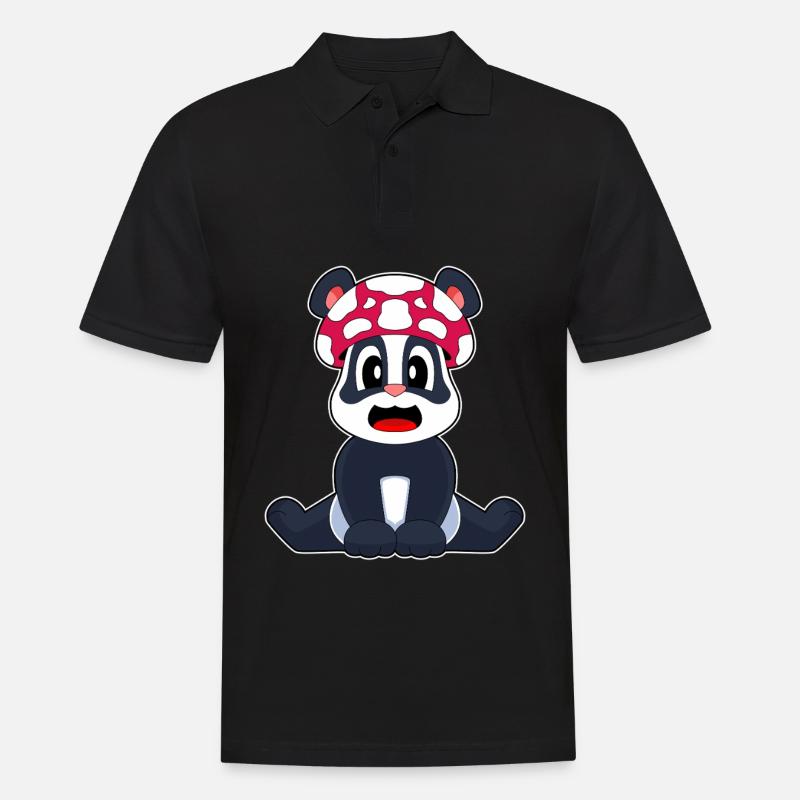 Panda Pilz - Männer Poloshirt - Schwarz