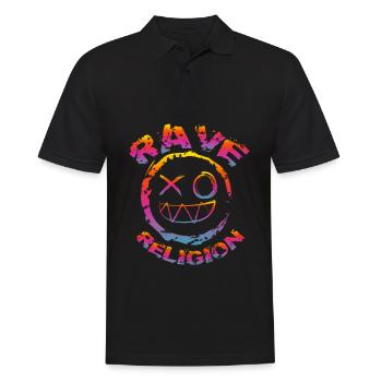 Raving Religion Techno Edm Trance Festival Outfit - Männer Poloshirt - Schwarz - Vorne - Kai (181cm)