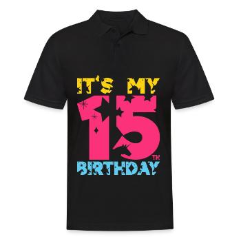 IT'S MY 15th BIRTHDAY EINHORN 15. GEBURTSTAG - Männer Poloshirt - Schwarz - Vorne - Kai (181cm)