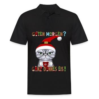Ganz Dünnes Eis Morgenmuffel Katze Kaffee - Männer Poloshirt - Schwarz - Vorne - Kai (181cm)