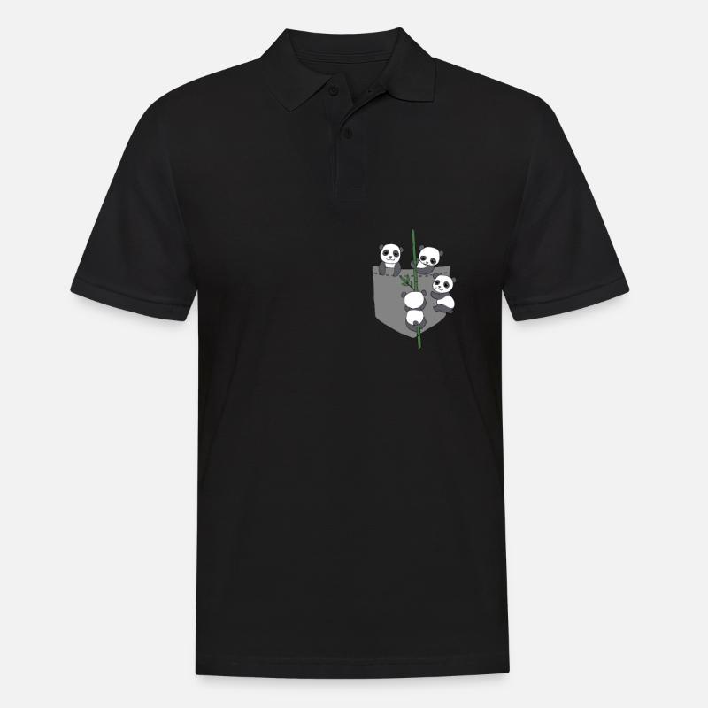 Panda in Brusttasche - Männer Poloshirt - Schwarz