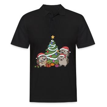 Christmas Hedgehog Christmas Tree Decorate Advent - Men's Polo Shirt - black - Front - Kai (181cm)