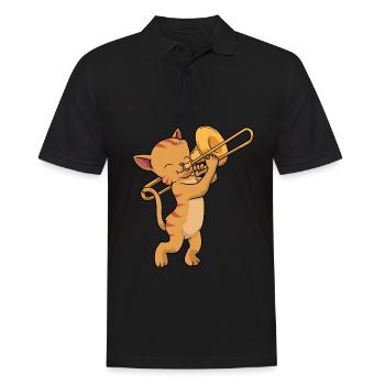 Trombone t-shirt chat vent musique cadeau tromboniste - Polo Homme - noir - Devant - Kai (181cm)