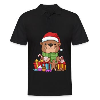 Cadeau de loutre de Noël Tshirt loutre de mer - Polo Homme - noir - Devant - Kai (181cm)
