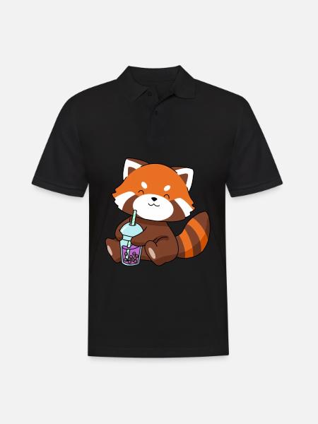 Röd panda bubbla te gåva Boba te röd panda - Pikétröja herr - svart