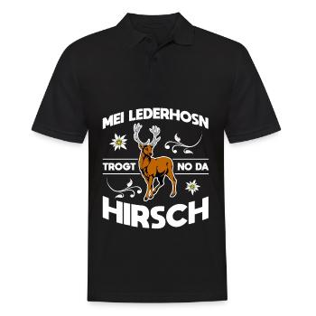 Mei Lederhosn Trogt No Da Hirsch Wiesn - Männer Poloshirt - Schwarz - Vorne - Kai (181cm)
