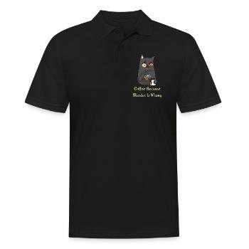 Kaffee Tshirt- lustige Kaffee Sprüche mit Katze - Männer Poloshirt - Schwarz - Vorne - Kai (181cm)