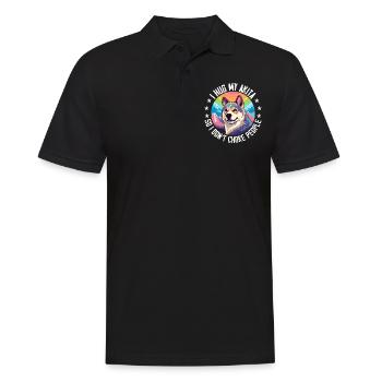 Ich umarme meinen Akita, damit ich die Leute nicht ersticke - Männer Poloshirt - Schwarz - Vorne - Kai (181cm)