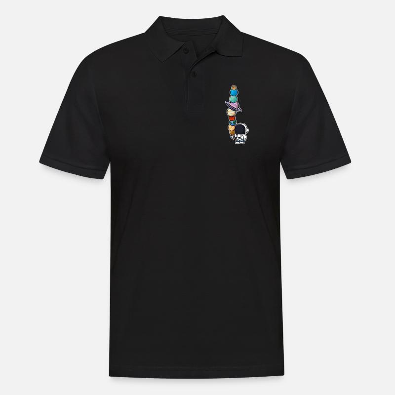 Astronaut Eis Essen Planeten - Männer Poloshirt - Schwarz